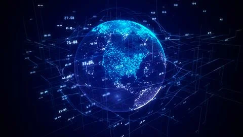 Digital planet earth with particles in cyberspace. The flow of scientific dat Stock Illustration