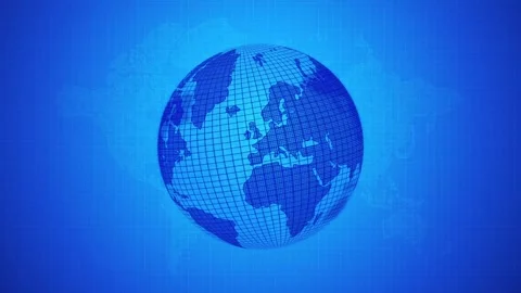 Digital planet earth spinning animation with blue grid background Stock Footage 303083793