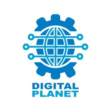 Digital planet global technology logo design template. Illustrazione stock