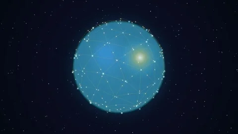 Digital planet network rotating in outer space with glowing connection node.. Stock Footage 348228815
