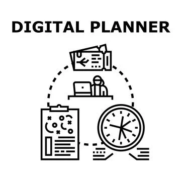 Digital planner concept representing schedule and project management Ilustración de archivo