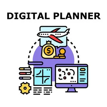 Digital planner managing finance and travel schedules concept Stock Illustration