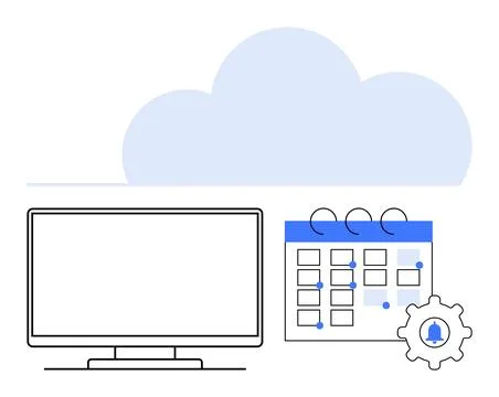 Digital Planning and Management with Cloud Technology, Calendar, and Comput.. Stockillustratie