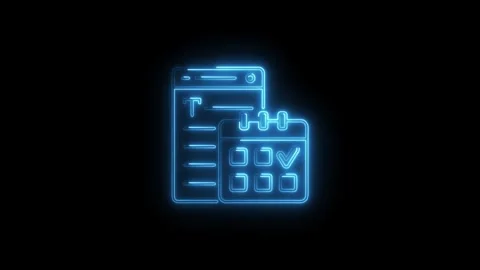Digital planning neon style animation with calendar and task list Stock Footage 308216147