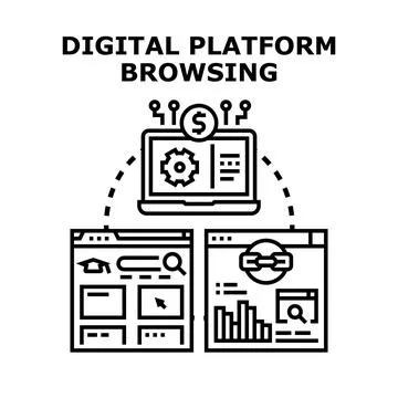 Digital platform browsing connecting diverse online services イラスト素材