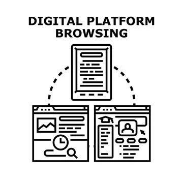 Digital platform browsing connecting a tablet and web pages Stockillustratie
