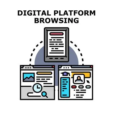 Digital platform browsing connecting a tablet and web pages 스톡 일러스트