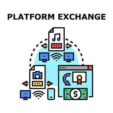 Digital platform exchanging content, data, and value online Stock Illustration