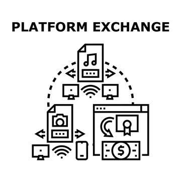 Digital platform exchanging content, data, and value online Stock Illustration