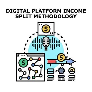 Digital platform income split methodology distributing revenue Stock Illustration