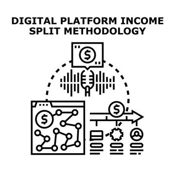 Digital platform income split methodology distributing revenue Stock Illustration