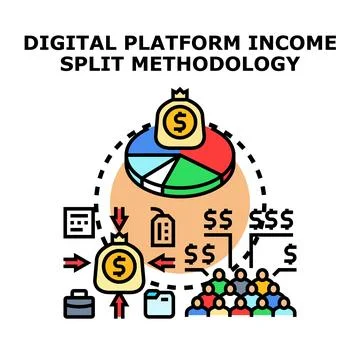Digital platform income split methodology distributing revenue Stock Illustration