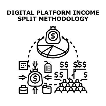 Digital platform income split methodology distributing revenue Stock Illustration