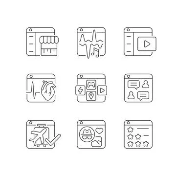Digital platforms linear icons set Stock-Illustration