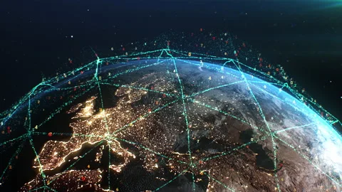Digital Plexus Grid Over the Earth. Woldwide Digital Network. Futuristic Big Vídeos de archivo 191527498