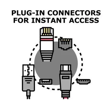 Digital plug in connectors providing instant data access technology Stock Illustration