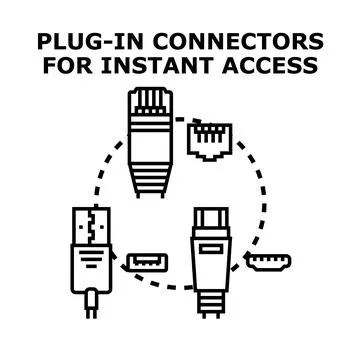 Digital plug in connectors providing instant data access technology Stock Illustration