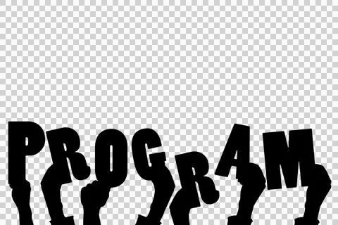 Digital png black text of program and hands on transparent background 스톡 일러스트