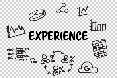 Digital png experience text with communication and business doodle icons on Stock Illustration
