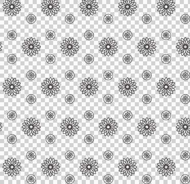 Digital png illustration of black pattern of repeated flowers on transparent Illustrazione stock