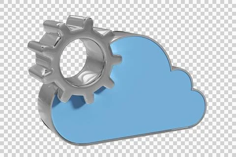 Digital png illustration of blue cloud with cog on transparent background Stock Photos