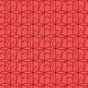 Digital png illustration of boxes with strings and dots on red background Illustrazione stock