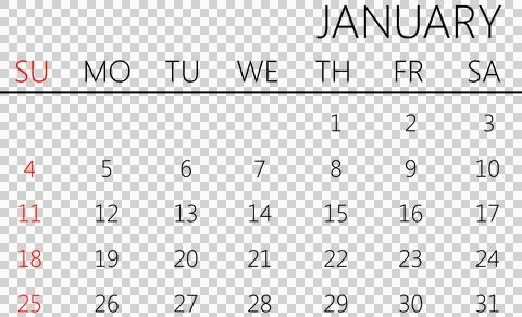 Digital png illustration of calendar page with january on transparent background Stock Photos