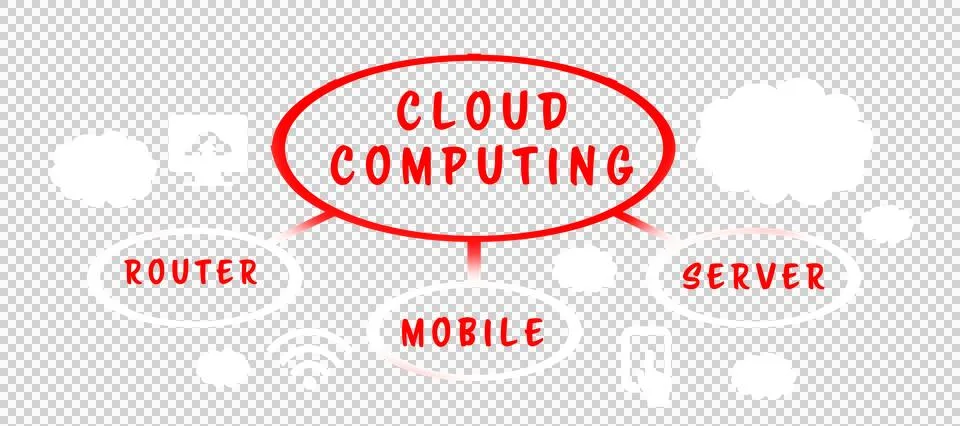 Digital png illustration of cloud computing, router, mobile, server texts on Stock Illustration