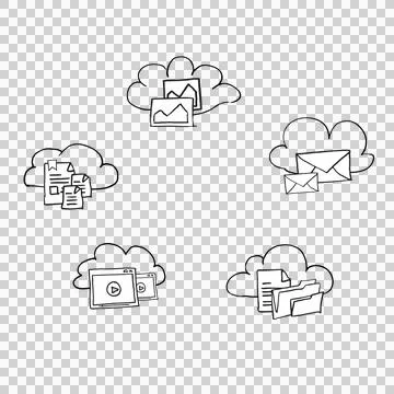 Digital png illustration of clouds computing with digital symbols on transparent 库存插图