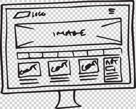 Digital png illustration of computer screen and website design sketch on イラスト素材