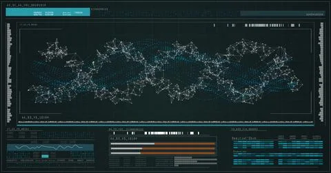 Digital png illustration of data processing with dna strand on transparent Stock Illustration