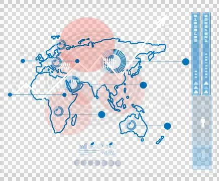 Digital png illustration of data processing and world map on transparent Stock Illustration