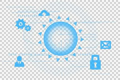 Digital png illustration of data processing and media icons on transparent Stock Illustration