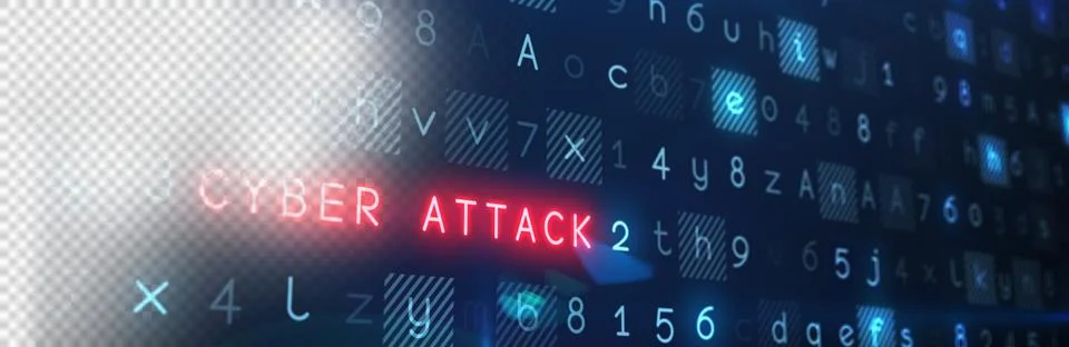 Digital png illustration of data processing with cyber attack text on Stock Illustration