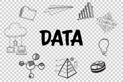 Digital png illustration of data text and charts around on transparent Stock Illustration