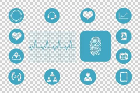Digital png illustration of digital interface icons on transparent background Stock Illustration