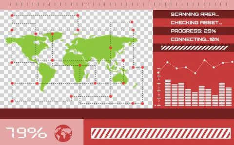 Digital png illustration of digital interface with world map on transparent 스톡 일러스트