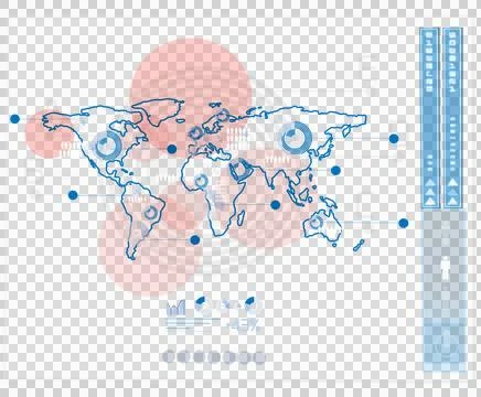 Digital png illustration of digital interface with world map on transparent 스톡 일러스트