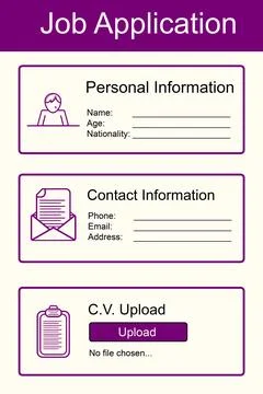 Digital png illustration of digital interface with job application text on 스톡 일러스트