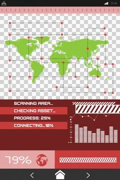 Digital png illustration of digital interface with map of world on transparent 스톡 일러스트