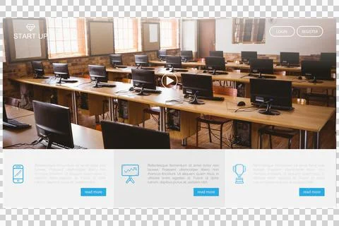 Digital png illustration of digital interface with video of computer room on Stock Illustration