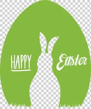 Digital png illustration of easter egg and rabbit with happy easter text on Stock Illustration