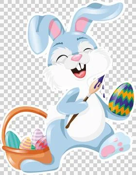 Digital png illustration of easter rabbit with eggs and brush on transparent Stock Illustration