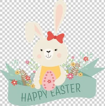Digital png illustration of easter text and bunny on transparent background Stock Illustration