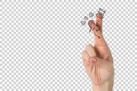 Digital png illustration of fingers with drawn cartoon people kissing on Stock Photos