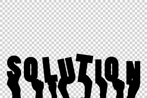 Digital png illustration of hands with solution text on transparent background Illustrazione stock
