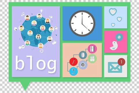 Digital png illustration of interface screen with blog and media icons on イラスト素材