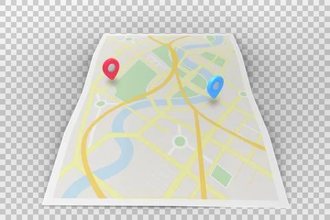 Digital png illustration of map with map pins on transparent background Stock Illustration