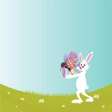 Digital png illustration of rabbit with easter eggs on transparent background Stock Illustration