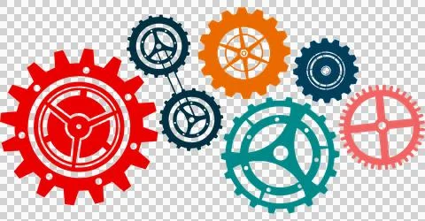 Digital png illustration of set of cogs on transparent background Stock Illustration